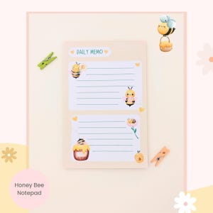 Honey Bee Notepad, Bee Daily Memo Pad, Kawaii Bee 4x6 Notepad, Bumble Bee Stationery