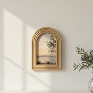 Vintage Wooden Photo Frame, Arched Wall Art, Homewarming Gift, Natural Wood Grain Accent