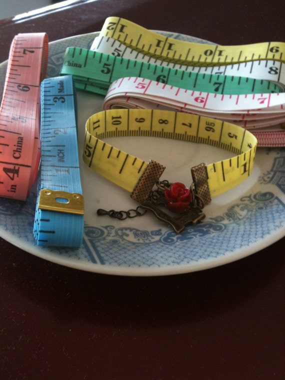 Sewing tape bracelet sewing machine charm bronze red rose Etsy