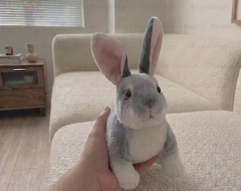 Cozy Squatting Rabbit Plush, Long Ear Hare Doll, Forest Animal Bedtime Buddy