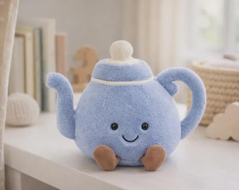 Blue Teapot Plush Toy: Jellycat Inspired Soft Stuffed Animal for Nursery Decor