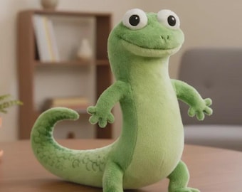 Green Lizard Plush Toy, Soft Stuffed Reptile, Kawaii Animal Decor