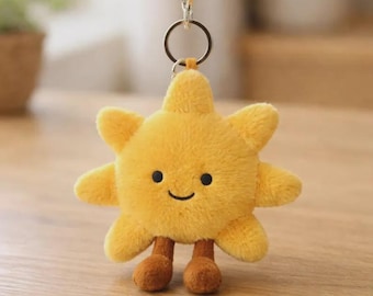Sun Plush Keychain, Soft Stuffed Sunshine Charm, Nursery Decor Bag Accessory