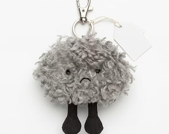 Grey Cloud Plush Keychain – Soft Stormy Bag Charm, Mini Stuffed Accessory, Kawaii Backpack Accessory
