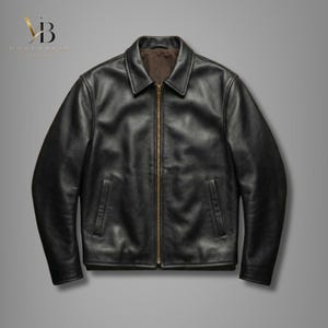 Vintage Black Leather Jacket for Men – Handmade Genuine Leather Biker Jacket, Classic Minimal Zip Jacket, Timeless Retro Outerwear