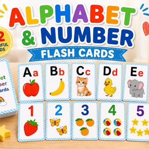 Alphabet Number Flash Cards, Watercolor Toddler Learning Set (A-Z, 1-10)