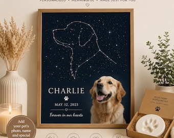 Custom Pet Star Map, Constellation Portrait, Pet Photo Gift, Framed Wall Art