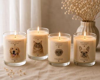 Personalized Pet Photo Candle, Custom Dog Cat Memorial Soy Candle