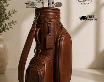 バッブァロー皮ゴルフバック ハンドメイドレザーゴルフバッグ、ヴィンテージスタイル、ブラウン