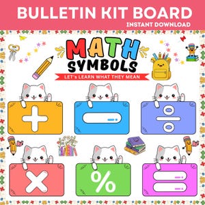 Kindergarten Math Symbols Bulletin Board Kit Printable Visual Addition Subtraction Posters