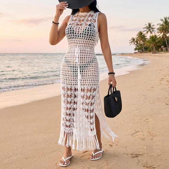 beach glam dress Crochet Maxi – Boho Fringe Cover Up, Sheer Knit Resort Wear Shoe Size:Size 9 1/2 Regular Male - Size 11 1/2 Regular Female Whether you’re going to 30flash_jan22 The Milumia maxi dress