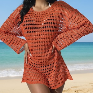 burnt orange crochet dress Cleobella Shelby Crochet Midi Dress XL Coral Orange Sheer Boho No Lining