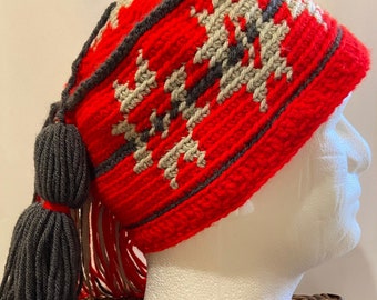 Mosaic Tile Hat: Crocheted Fez-Style Fringed Winter Hat