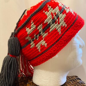 Mosaic Tile Hat: Crocheted Fez-Style Fringed Winter Hat image 1