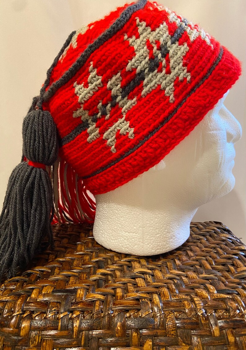 Mosaic Tile Hat: Crocheted Fez-Style Fringed Winter Hat image 1