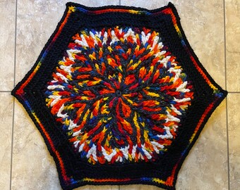 Rainbow Coral Hexagonal Rug in Brioche Crochet