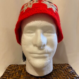 Mosaic Tile Hat: Crocheted Fez-Style Fringed Winter Hat image 2