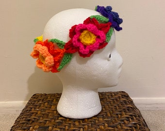 Rainbow Crochet Flower Crowns, Child Size