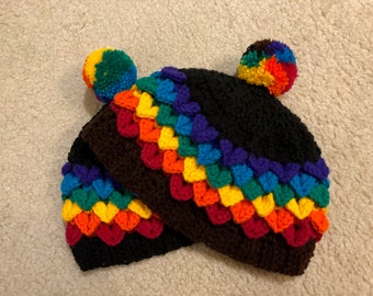 LGBTQ Pride and PoC-Inclusive Pride Hats in Dragon Scale Stitch