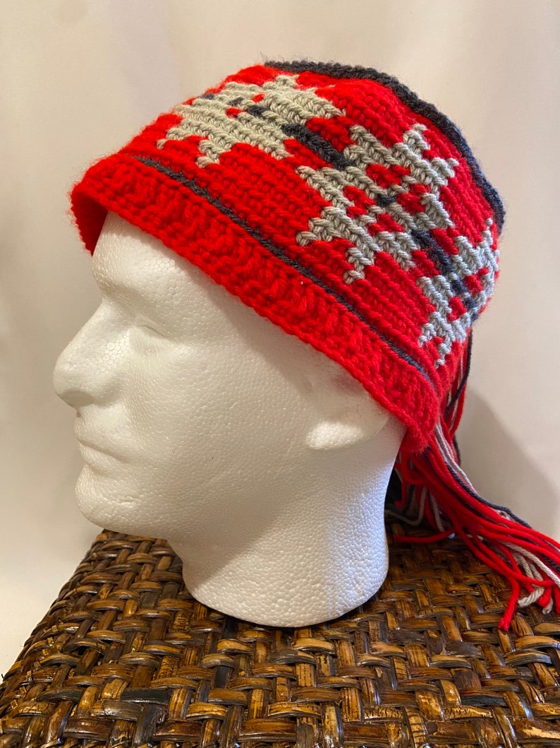 Mosaic Tile Hat: Crocheted Fez-Style Fringed Winter Hat image 5