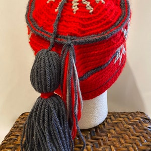 Mosaic Tile Hat: Crocheted Fez-Style Fringed Winter Hat image 3