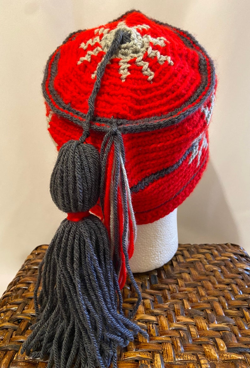 Mosaic Tile Hat: Crocheted Fez-Style Fringed Winter Hat image 3