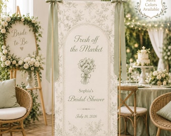 Vrijgezellenfeest welkomstbord banner Ze is vers van de markt Custom linnen banner Vrijgezellenfeest achtergrond Decor bruid om te worden