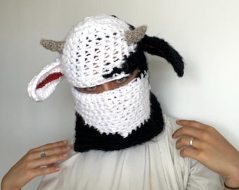 MASQUE AU CROCHET style vache — Cagoule tricotée à la main avec du fil doux