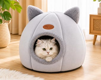 Cat Cave Bed Cozy Pet Tent Warm Indoor Cat House Plush Sleeping Nest Small Dog Bed Winter Pet Cave