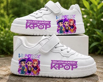 K Pop Demon Hunter Kids Shoes, K Pop Anime Inspired Kids Sneakers, Custom K Pop Inspired Graphic Sneakers For Kids, Gift For K Pop Fans.