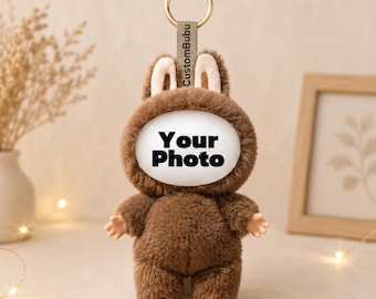 Labubu Inspired Custom Face Key Chain Doll, Personalized Plush Photo Key Chain, Labubu Style Collectible Dolls, Custom Photo Memory Gift.