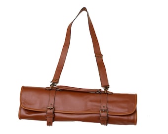 Handmade Leather Japanese Knife Roll Bag – 8 Slots, Red/Brown Finish