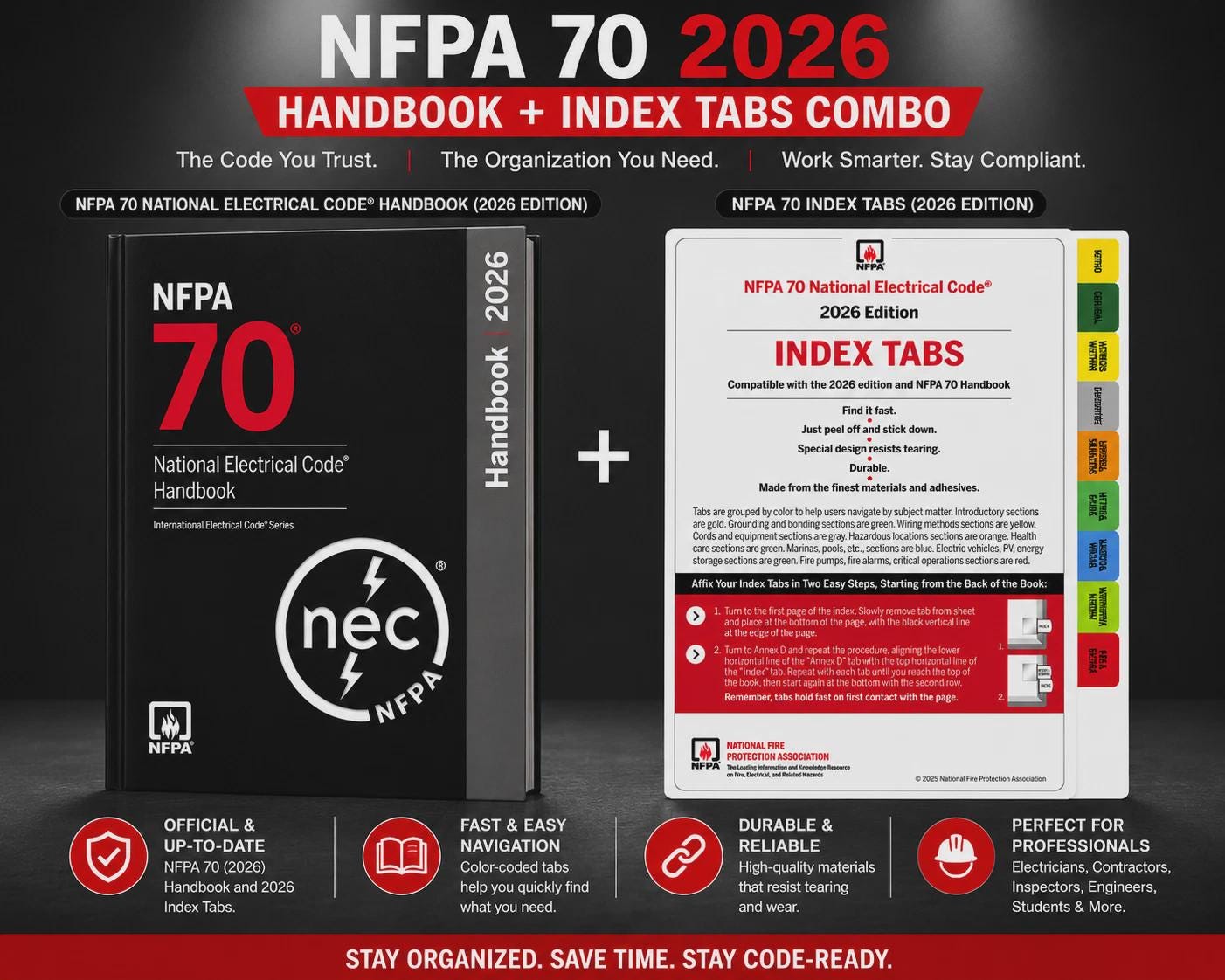 NFPA 70 Handbook 2026 National Electrical Code NEC Reference Book with Index Tabs