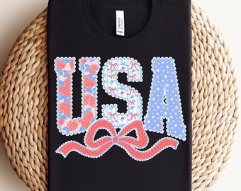 Retro USA Floral Checkered Polka Dots Shirt, Patriotic Coquette T-shirt, American Gift, 250 Years Coquette Patriotic Tee, July 4th Sweater