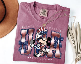 Camiseta Comfort Colors Retro Mickey del 250 aniversario de Estados Unidos, camiseta patriótica 1776–2026, camiseta del 250 aniversario de EE. UU., camiseta para el día festivo nacional