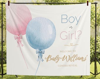 Gender Reveal Backdrop, Pink Blue Balloons, Watercolor Baby Shower Decor