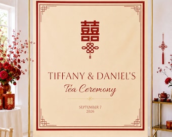 Elegant Tea Ceremony Tapestry | Chinese & Vietnamese Wedding Backdrop | Double Happiness Banner | Personalized Wedding Decor