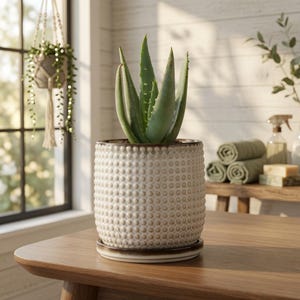 4 Inch Ceramic Beaded Planter Pot with Saucer for Succulents