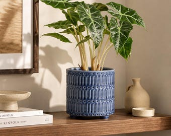 5 Inch Blue Ceramic Planter with Drainage for Indoor Plants
