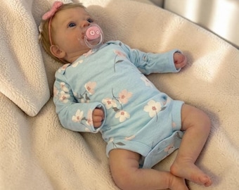 18-19 Inch Lifelike Reborn Baby Doll Girl, Open Blue Eyes, Hand-Rooted Hair, Realistic 3D Skin, Soft Vinyl Newborn