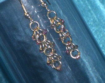 Silver Beaded Shaggy Loops chainmaille earrings