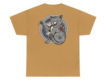 Cattoo Graphic TeeShirt  Spicy Grey Cat with Rose Back Print