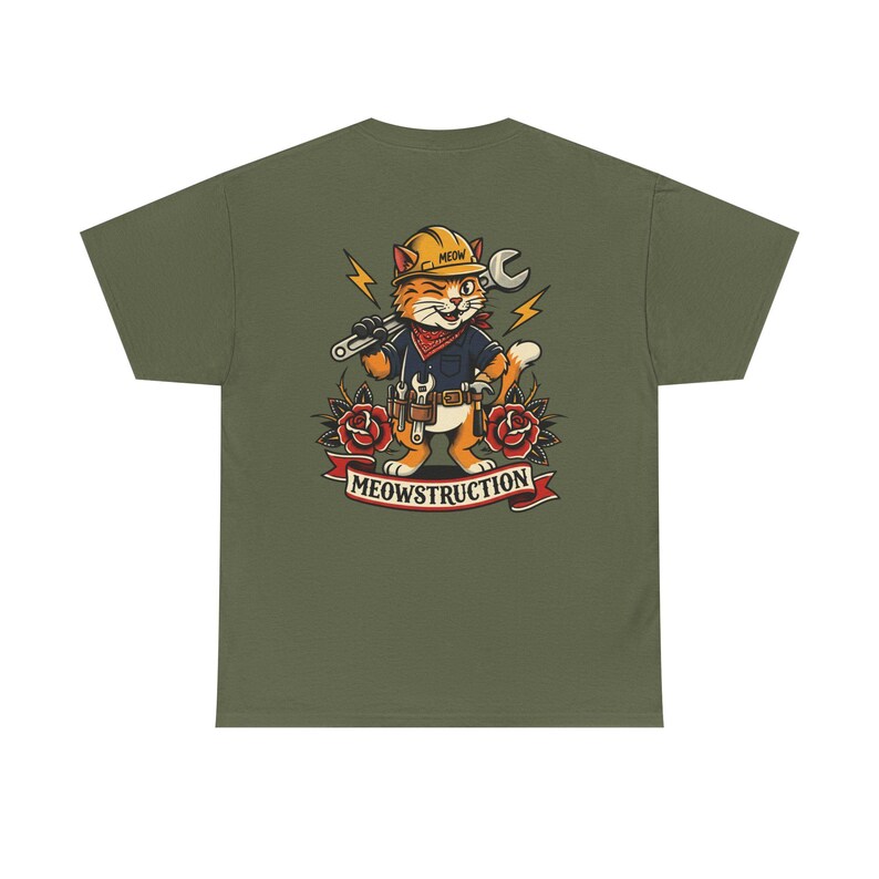 Meowstruction Cat Construction Worker T-Shirt | Toolbelt Kitty Tee image 3