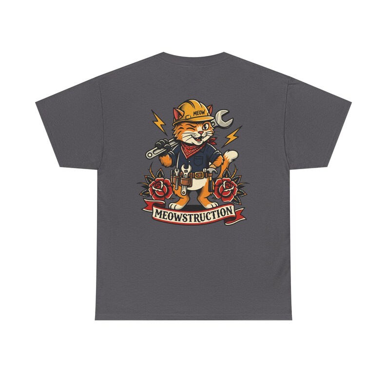 Meowstruction Cat Construction Worker T-Shirt | Toolbelt Kitty Tee image 5