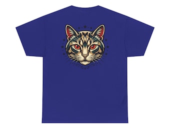Cat Head Graphic TeeShirt — Vintage Tabby Illustration with Stars