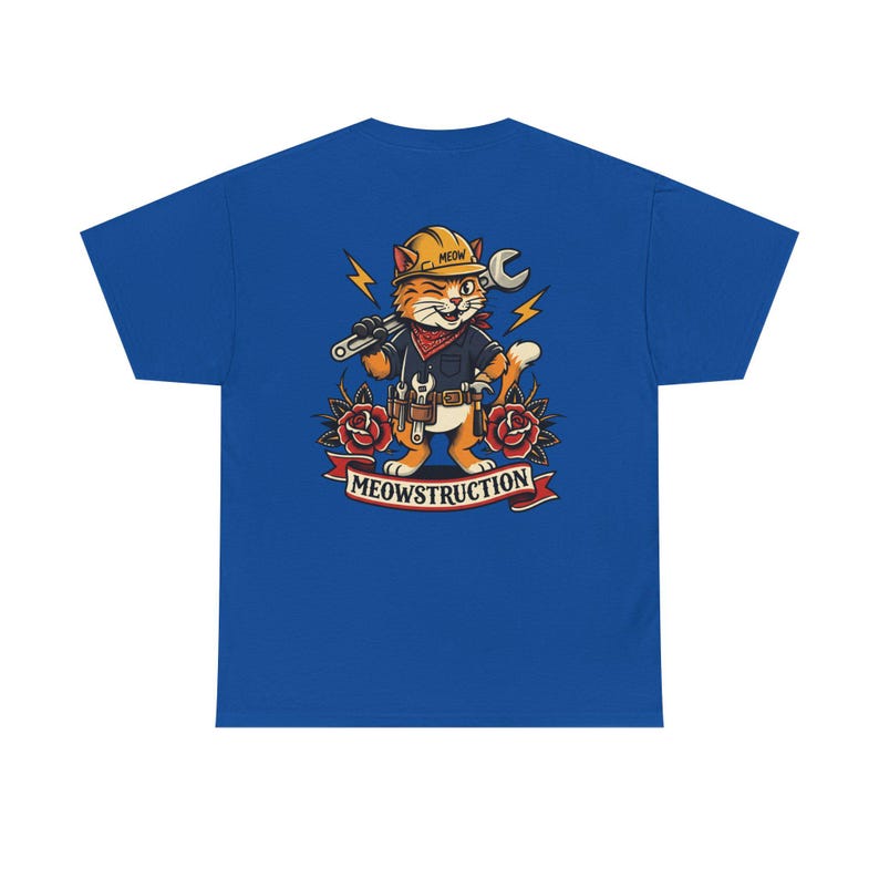 Meowstruction Cat Construction Worker T-Shirt | Toolbelt Kitty Tee image 1