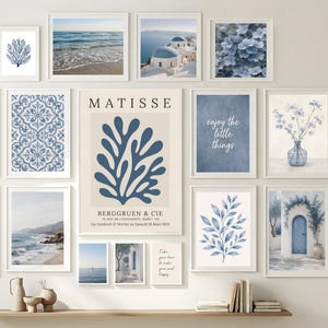 Coastal Mediterranean Gallery Wall Art Set | Santorini Blue Ocean Prints (17 Piece Digital Download)