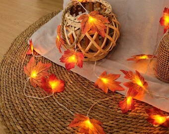 Fall Maple Leaf String Lights, Autumn Garland Fairy Lights for Cozy Home Decor, Thanksgiving Halloween Decor, Warm Glow Harvest Garland