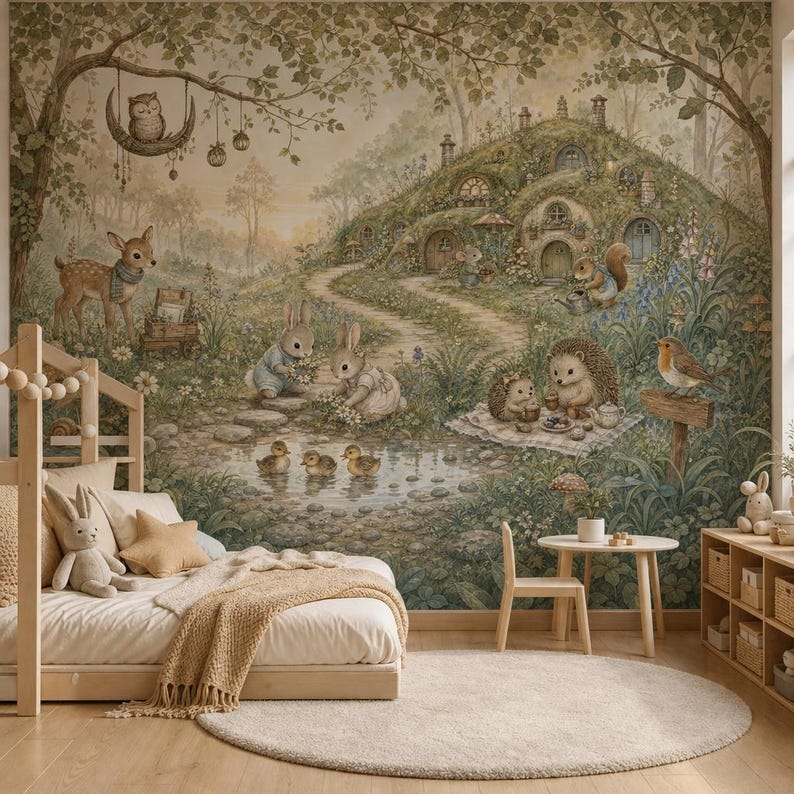 Woodland Animals Nursery Wallpaper, Storybook Forest Peel and Stick ...