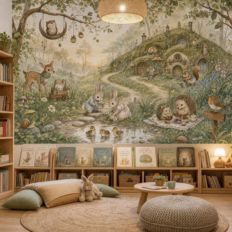 Woodland Animals Nursery Wallpaper, Storybook Forest Peel and Stick ...